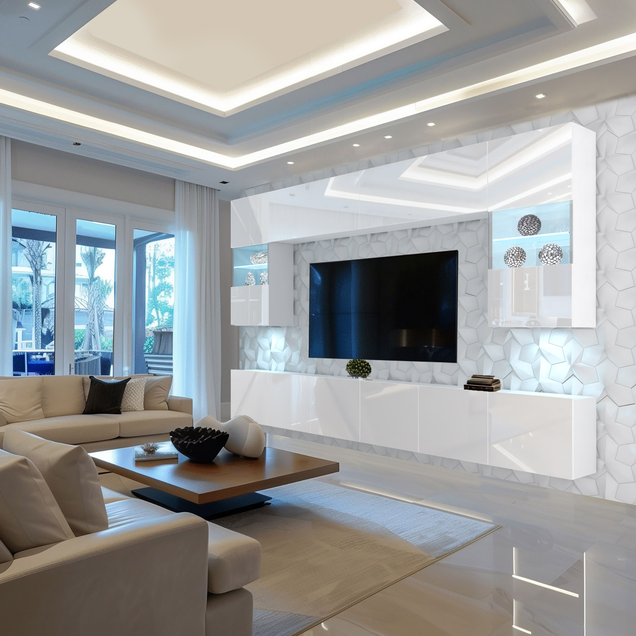 Inspiracja, aranżacja: Nowoczesna elegancja w bieli – salon pełen światła i stylu