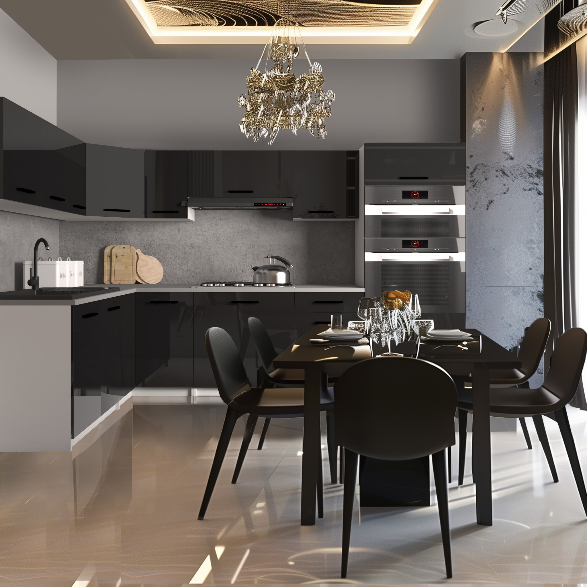 Inspiracja, aranżacja: Elegancja w czerni – nowoczesna kuchnia z nutą luksusu