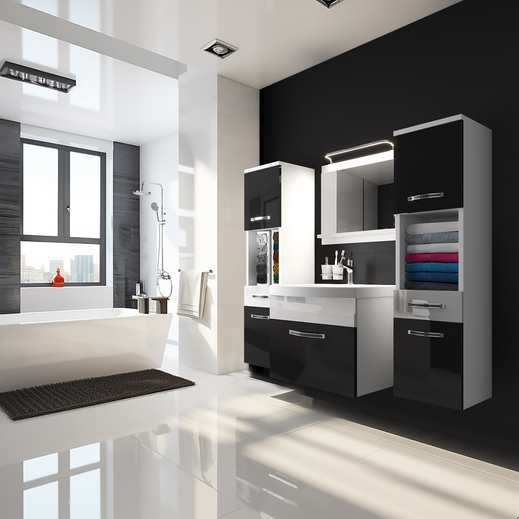 Stylowa łazienka z nowoczesnym wystrojem i meblami