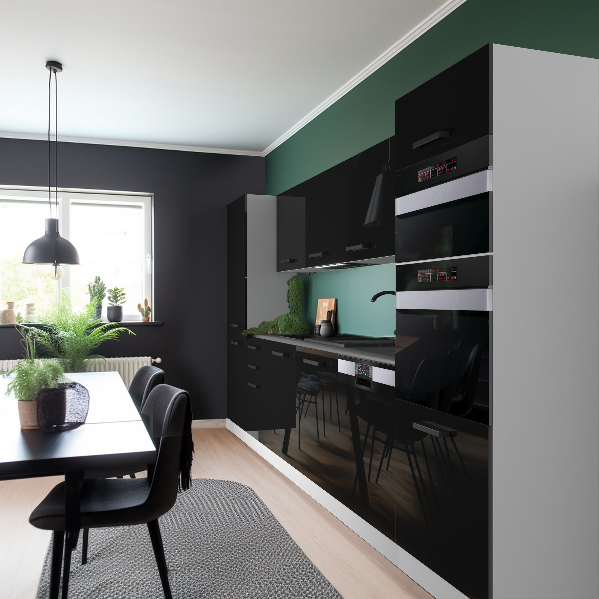 Nowoczesna kuchnia w czarno-zielonych barwach